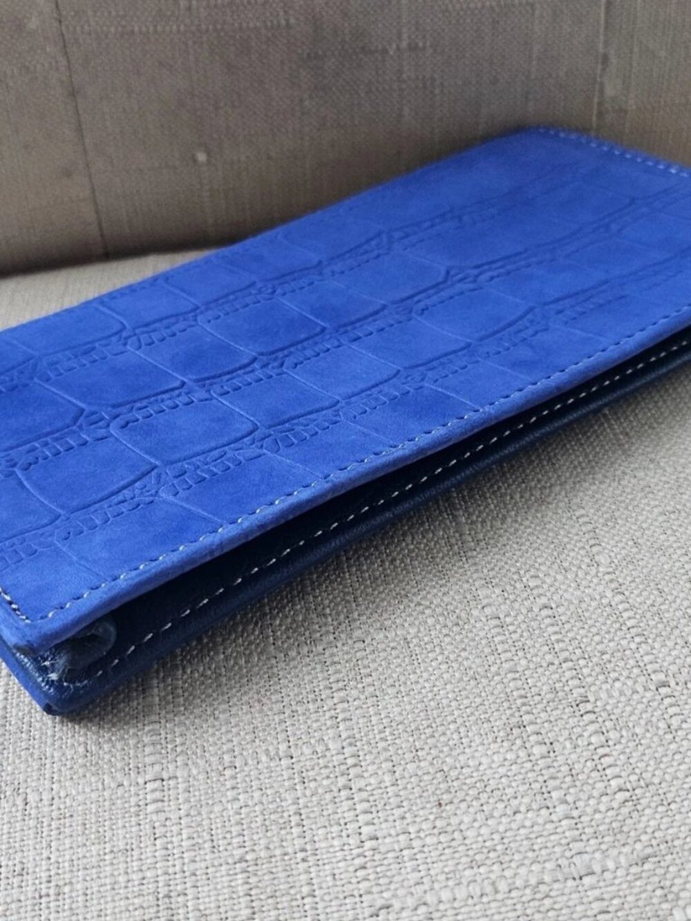 Long Wallet Cardholder Blue Genuine Leather Billfold Clutch Purse Handma